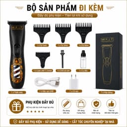Tông Đơ Chấn Viền HJP D8 6W Chính Hãng - Máy Cắt Tóc Barber Chuyên Nghiệp, Lưỡi Titan, Pin 1500mAh, Sạc USB, Cạo Viền 7