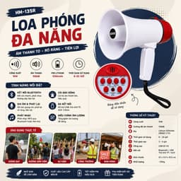 Loa Phóng Cầm Tay HM-135R 10W Ghi Âm Phát Lại 180 Giây - Pin Lithium Sạc USB - Còi Báo Động 108dB 9