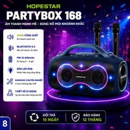 Loa Karaoke Bluetooth HOPESTAR PARTYBOX 168 400W Kèm 2 Micro Không Dây UHF, Bluetooth 5.3, Pin 32000mAh, Chống Nước IPX5 8