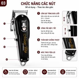 Tông Đơ Cắt Tóc ZSZ F52 10W Không Dây Chuyên Nghiệp - Lưỡi Thép Không Gỉ, Pin Trâu, Kèm 6 Cữ Cắt 3