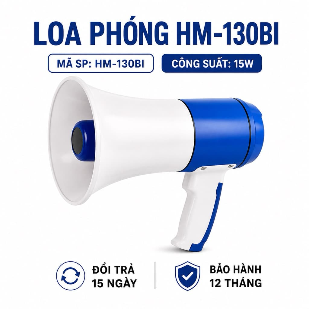 Loa Phóng Thanh Cầm Tay HM-130BI Bluetooth 15W Ghi Âm 180 Giây Phát Nhạc USB Pin Sạc Lithium