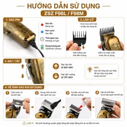 Tông Đơ Cắt Tóc ZSZ F98L/F98M Chuyên Nghiệp - Động Cơ 7500RPM - Lưỡi Thép Không Gỉ - Pin Lithium 1200mAh - Cắt Tóc 4