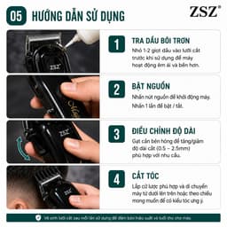 Tông Đơ ZSZ F32A 10W Không Dây Cắt Tóc Barber Chuyên Nghiệp Pin 2000mAh 5