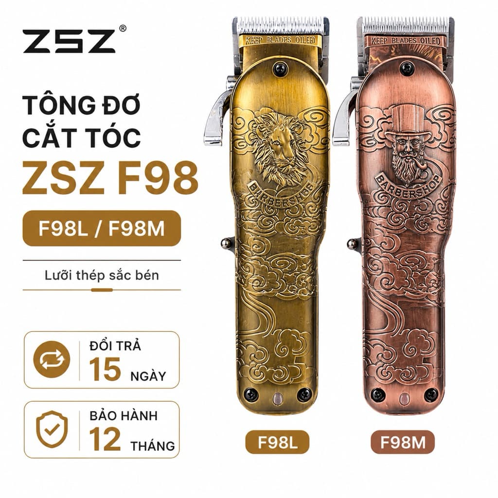 Tông Đơ Cắt Tóc ZSZ F98L/F98M Chuyên Nghiệp - Động Cơ 7500RPM - Lưỡi Thép Không Gỉ - Pin Lithium 1200mAh - Cắt Tóc