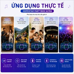 Loa Bluetooth Karaoke HOPESTAR PARTYBOX ULTRA 550W Kèm 2 Micro Không Dây - Pin 36000mAh - Đèn LED RGB - Hỗ Trợ USB/AUX 7