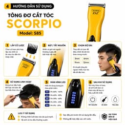 Tông Đơ Cắt Tóc ZSZ Scorpio S85 10W Màn Hình LED Hiển Thị Pin - Lưỡi Dao Thép Không Gỉ - Pin Sạc Lithium - Kèm 4 Cữ Lược 4