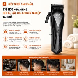 Tông Đơ Cắt Tóc ZSZ N35 10W Chuyên Nghiệp - Pin Sạc Type-C, Lưỡi Thép Không Gỉ, Kèm 8 Cữ Cắt, Dùng Cho Gia Đình & Barber 2