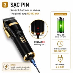 Tông Đơ ZSZ F90 10W Pin Sạc Chuyên Nghiệp - Kèm 4 Cữ Cắt, Lưỡi Thép Không Gỉ, Cắt Tóc Gia Đình 3