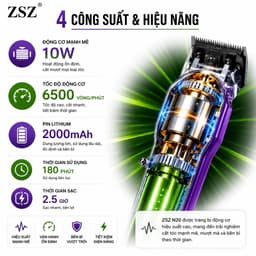 Tông Đơ Cắt Tóc ZSZ N20 10W Chuyên Nghiệp Pin Lithium Sạc Type-C Lưỡi Thép Không Gỉ Kèm 4 Cữ Cắt Tóc 4