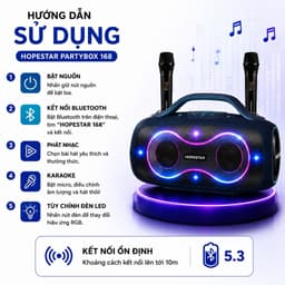 Loa Karaoke Bluetooth HOPESTAR PARTYBOX 168 400W Kèm 2 Micro Không Dây UHF, Bluetooth 5.3, Pin 32000mAh, Chống Nước IPX5 4