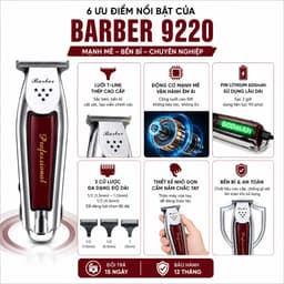 Tông Đơ Viền Barber 9220 10W Chuyên Nghiệp - Lưỡi T-Line Sắc Bén - Động Cơ Mạnh - Kèm 3 Cữ Cắt, Sạc 2 Chân 4