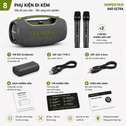Loa Bluetooth Karaoke HOPESTAR A60 Ultra 450W Kèm 2 Micro Không Dây UHF - Bluetooth 5.4, Pin 32000mAh, Chống Nước IPX6 7
