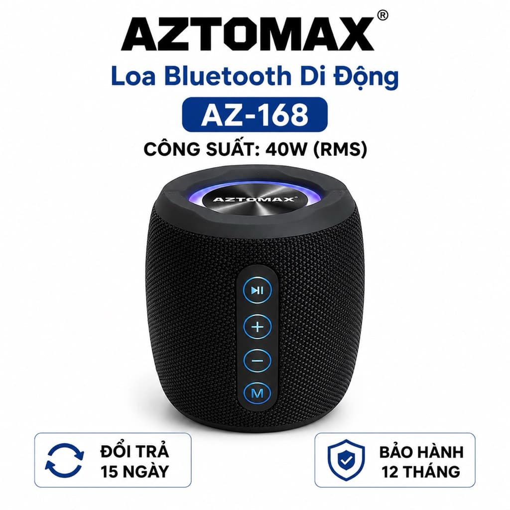 Loa Bluetooth AZTOMAX AZ-168 40W RMS Bluetooth 5.2 Âm Thanh Bass Mạnh Pin 4800mAh Hỗ Trợ USB TF AUX Type-C