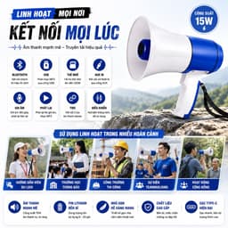Loa Phóng Thanh Cầm Tay HM-130BI Bluetooth 15W Ghi Âm 180 Giây Phát Nhạc USB Pin Sạc Lithium 7