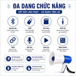 Loa Phóng Thanh Cầm Tay HM-130BI Bluetooth 15W Ghi Âm 180 Giây Phát Nhạc USB Pin Sạc Lithium 3