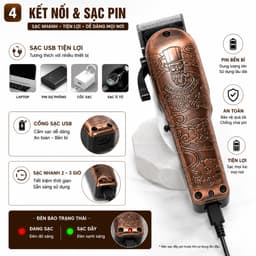 Tông Đơ ZSZ N88 10W Không Dây Cắt Tóc Cạo Viền Tỉa Râu Lưỡi Thép Sạc USB 4