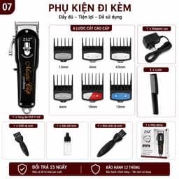 Tông Đơ Cắt Tóc ZSZ F52 10W Không Dây Chuyên Nghiệp - Lưỡi Thép Không Gỉ, Pin Trâu, Kèm 6 Cữ Cắt 7