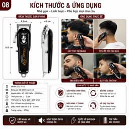 Tông Đơ Cắt Tóc ZSZ F52 10W Không Dây Chuyên Nghiệp - Lưỡi Thép Không Gỉ, Pin Trâu, Kèm 6 Cữ Cắt 8