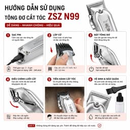 Tông Đơ Cắt Tóc ZSZ N99 10W Không Dây Chuyên Nghiệp - Động Cơ Mạnh, Lưỡi Thép Không Gỉ, Pin Lithium, Cắt Tóc & Cạo Râu 2