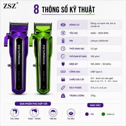 Tông Đơ Cắt Tóc ZSZ N20 10W Chuyên Nghiệp Pin Lithium Sạc Type-C Lưỡi Thép Không Gỉ Kèm 4 Cữ Cắt Tóc 8