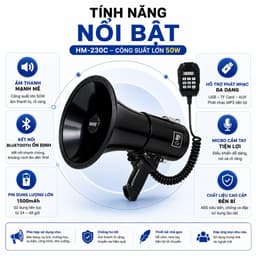Loa Cầm Tay Công Suất Lớn HM-230C 50W Bluetooth | Loa Phát Thanh Cầm Tay Có Ghi Âm, USB, Thẻ Nhớ, Còi Báo, Truyền Âm Xa 6