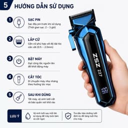 Tông Đơ Cắt Tóc ZSZ Z27 10W Chuyên Nghiệp 7000RPM Pin 2000mAh Màn Hình LED Cắt Fade Không Dây 5