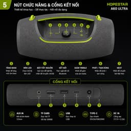 Loa Bluetooth Karaoke HOPESTAR A60 Ultra 450W Kèm 2 Micro Không Dây UHF - Bluetooth 5.4, Pin 32000mAh, Chống Nước IPX6 5