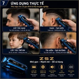 Tông Đơ Cắt Tóc ZSZ Z27 10W Chuyên Nghiệp 7000RPM Pin 2000mAh Màn Hình LED Cắt Fade Không Dây 7