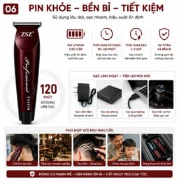 Tông Đơ Cắt Tóc ZSZ F30 10W Chuyên Nghiệp – Lưỡi T Cắt Sát, Pin Sạc Lithium, Kèm 3 Cữ Lược, Dùng Cho Gia Đình & Barber 6