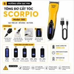 Tông Đơ Cắt Tóc ZSZ Scorpio S85 10W Màn Hình LED Hiển Thị Pin - Lưỡi Dao Thép Không Gỉ - Pin Sạc Lithium - Kèm 4 Cữ Lược 5