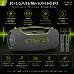 Loa Bluetooth Karaoke HOPESTAR A60 Ultra 450W Kèm 2 Micro Không Dây UHF - Bluetooth 5.4, Pin 32000mAh, Chống Nước IPX6 2
