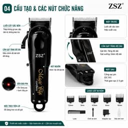 Tông Đơ ZSZ F32A 10W Không Dây Cắt Tóc Barber Chuyên Nghiệp Pin 2000mAh 4