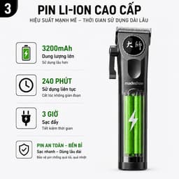 Tông Đơ Cắt Tóc Madeshow M8F 13W Chuyên Nghiệp - Pin 3200mAh, Màn Hình LED, Động Cơ Turbo 9000RPM, Kèm 10 Cữ, Sạc Đế 3