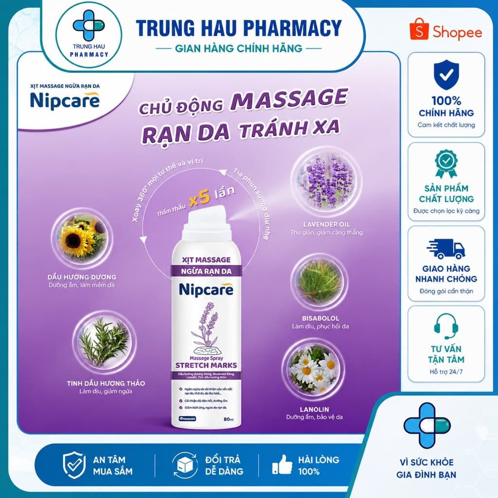 Xịt massage ngừa rạn da Nipcare 80ml - Làm mềm da, mờ vết rạn