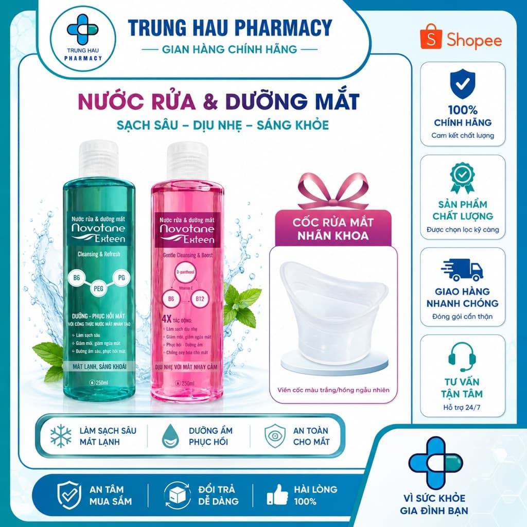 Nước rửa và dưỡng mắt Novotane Exteen - Hỗ Trợ Giảm Khô Mắt, Mỏi Mắt 250ml
