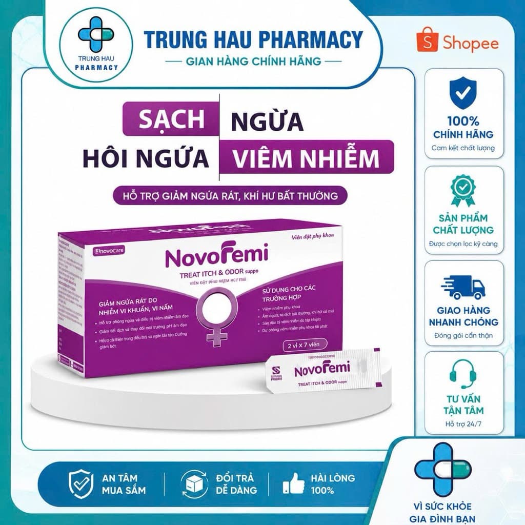 Viên đặt Novofemi Tím - làm sạch, khử mùi, giảm ngứa, khí hư, hỗ trợ dưỡng ẩm