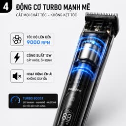 Tông Đơ Cắt Tóc Madeshow M8F 13W Chuyên Nghiệp - Pin 3200mAh, Màn Hình LED, Động Cơ Turbo 9000RPM, Kèm 10 Cữ, Sạc Đế 4