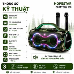 Loa Karaoke Bluetooth HOPESTAR PARTYBOX 168 400W Kèm 2 Micro Không Dây UHF, Bluetooth 5.3, Pin 32000mAh, Chống Nước IPX5 2