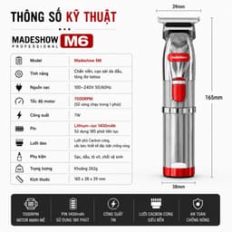 Tông Đơ Chấn Viền Madeshow M6 Chính Hãng 7W 7200RPM Pin 1400mAh Cạo Sát Tóc Tattoo Cắt Viền Chuyên Nghiệp 7