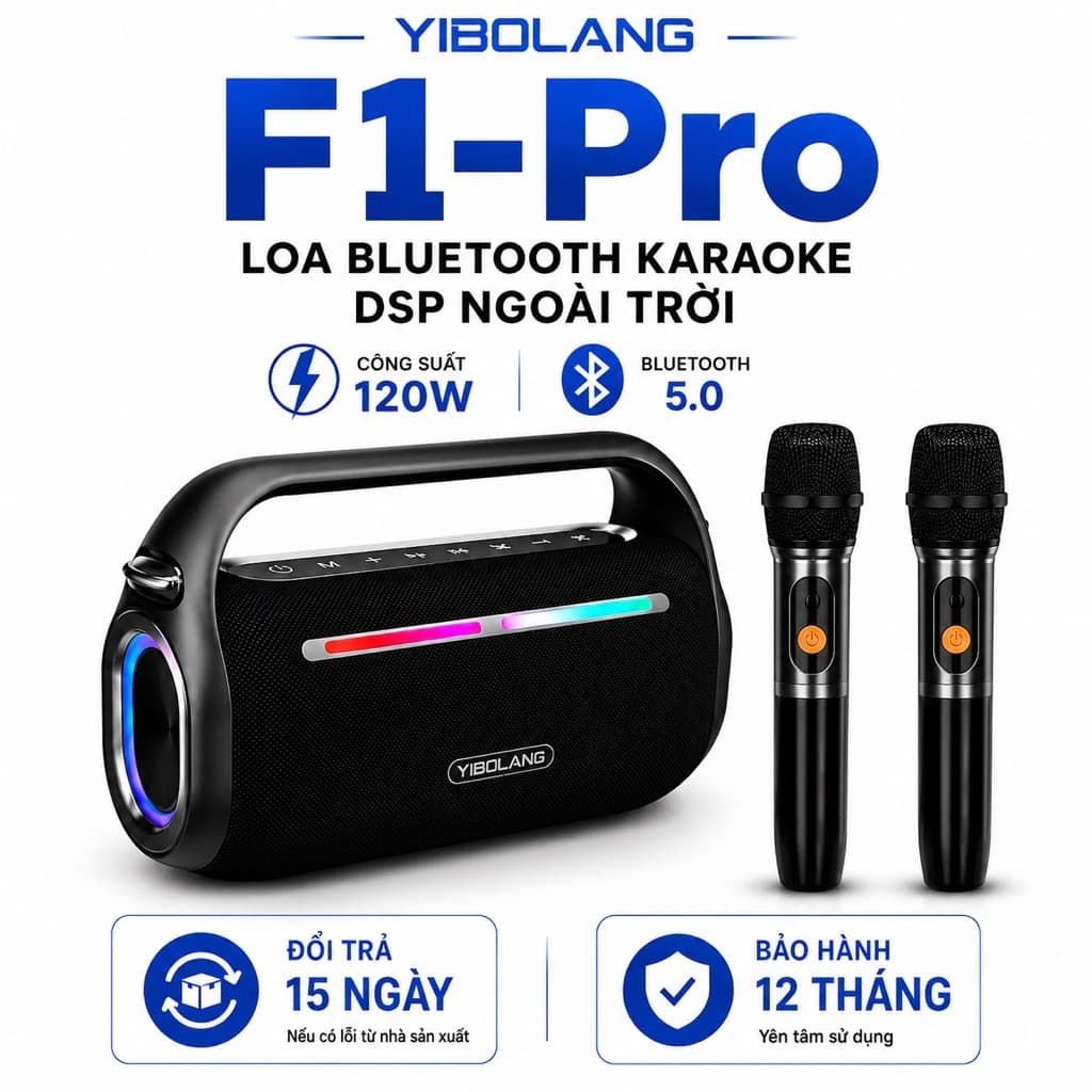 Loa Bluetooth Karaoke YIBOLANG F1-Pro 120W Kèm Micro Không Dây DSP Bluetooth 5.0 Pin 8000mAh Loa Xách Tay Ngoài Trời