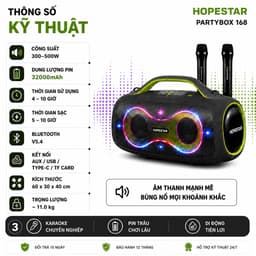 Loa Karaoke Bluetooth HOPESTAR PARTYBOX 168 400W Kèm 2 Micro Không Dây UHF, Bluetooth 5.3, Pin 32000mAh, Chống Nước IPX5 2
