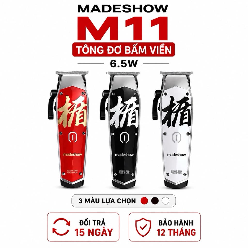 Tông Đơ Chấn Viền Madeshow M11 Chuyên Nghiệp 6.5W - Pin 1400mAh, Lưỡi T Blade Thép Không Gỉ, Tỉa Viền Fade Barber