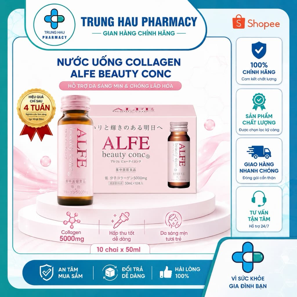 Nước uống Collagen Alfe Beauty Conc hỗ trợ da sáng mịn và chống lão hóa - Hộp 10 chai x 50ml