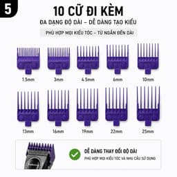 Tông Đơ Cắt Tóc Madeshow M8F 13W Chuyên Nghiệp - Pin 3200mAh, Màn Hình LED, Động Cơ Turbo 9000RPM, Kèm 10 Cữ, Sạc Đế 5