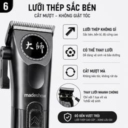 Tông Đơ Cắt Tóc Madeshow M8F 13W Chuyên Nghiệp - Pin 3200mAh, Màn Hình LED, Động Cơ Turbo 9000RPM, Kèm 10 Cữ, Sạc Đế 6