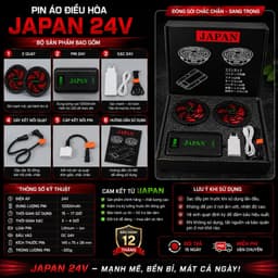 Bộ Quạt Áo Điều Hòa JAPAN 24V Kèm Pin Dung Lượng Cao, 2 Quạt Gió Mạnh, Màn Hình LED, Sạc Nhanh 8