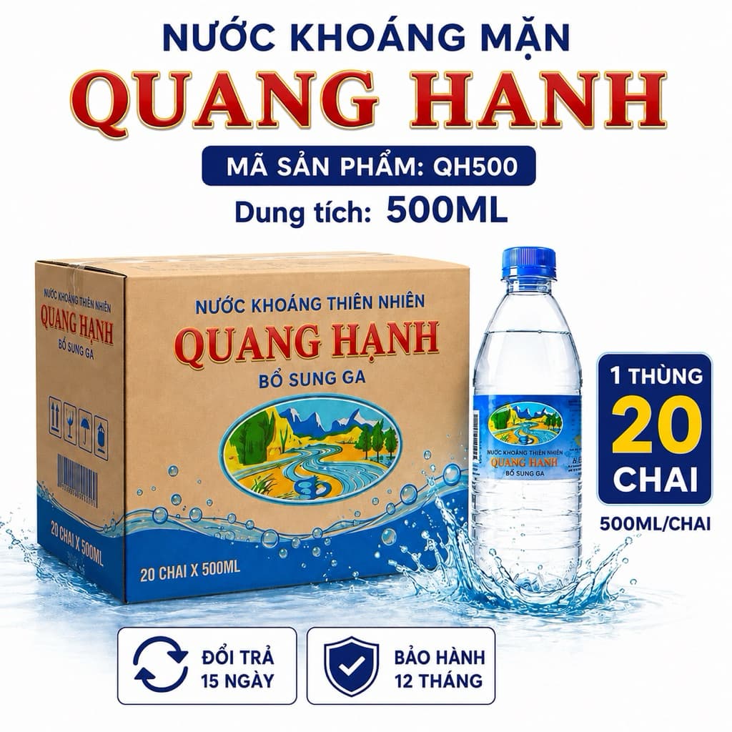 Nước Khoáng Mặn Quang Hanh 500ml Chính Hãng - Giàu Khoáng Chất Tự Nhiên, Bổ Sung Điện Giải, Thùng 20 Chai