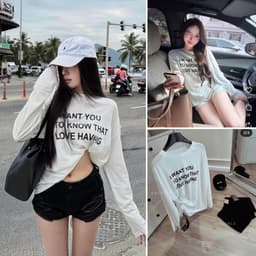 Áo phông giấy dài tay nữ trắng in chữ I WANT YOU form rộng phủ mông siêu xinh  1