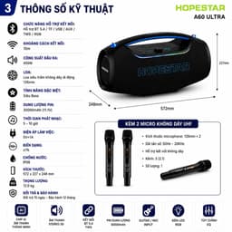 Loa Bluetooth Karaoke HOPESTAR A60 ULTRA 450W Kèm 2 Micro UHF Không Dây, Pin Rời 32000mAh, Bluetooth 5.4, Chống Nước 2
