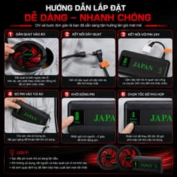 Bộ Quạt Áo Điều Hòa JAPAN 24V Kèm Pin Dung Lượng Cao, 2 Quạt Gió Mạnh, Màn Hình LED, Sạc Nhanh 3